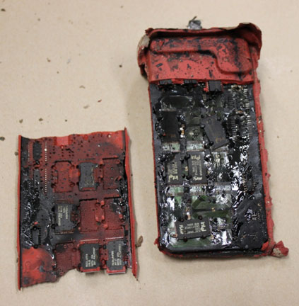 •	Thermally-damaged flight data recorder crash-survivable memory unit